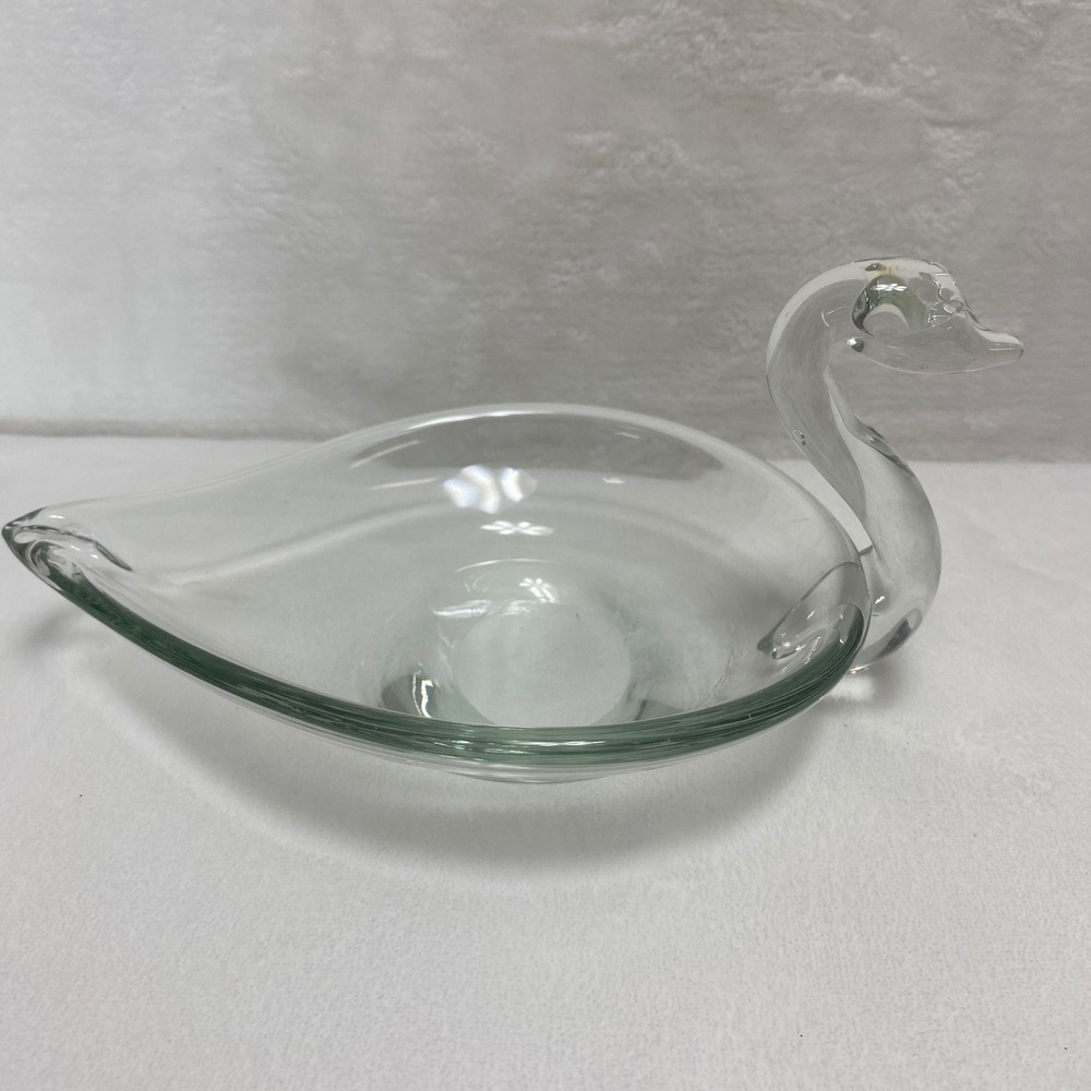 VTG Duncan & Miller Hand Blown Clear‎ Glass Swan Dish Trinket MCM